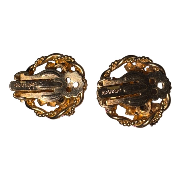 Kramer Pink Rhinestone Floral Brooch Clip Earrings Set J41 - Picture 5 of 5